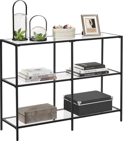 ACAZA Sidetable - Consoletafel - 3 niveaus - Zwart - 100 x 30 x 73 cm (L x B x H) - Gehard Glas - Haltafel - Wandtafel - Sidetable Industrieel - Side Table - Console Tafel