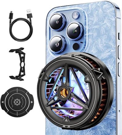 Mobiele telefoon koeler - oplaadbare ventilator - telefoon koeling met temperatuur display en licht, voor laptops tablet thuis vlogging outdoor live streaming spel mobiel