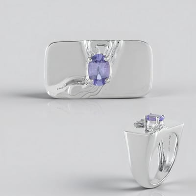 Cavill - Zilveren Ring met Ovale Tanzaniet 0,41 ct - 925 Sterling Zilver Geplateerd Platina - Elegante 22x21 mm Ring - Handgemaakt Sieraad