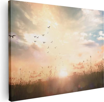 Artaza Canvas Schilderij Vogels - 40x30 cm - Klein - Wanddecoratie Zonsondergang - Muurdecoratie Landschap - Kamer Accessoires Natuur