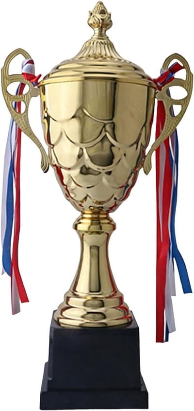 Metalen Trofee - Prijs Bekers - Wedstrijd Prijzen - Unieke Lintaccenten - 28cm Hoog - Meerkleurig