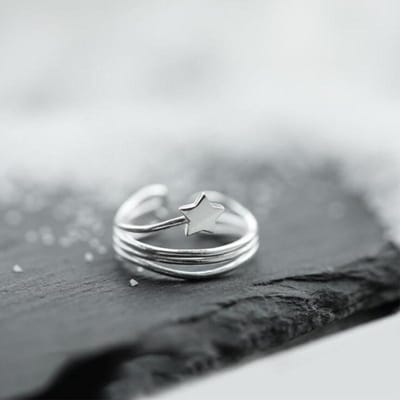 Nouvelle Personnalité Populaire Mode Coréenne Bijoux en Argent Sterling 925 Simple Étoile à Cinq Branches Sauvage Bague Ouverte Féminine R193 gray