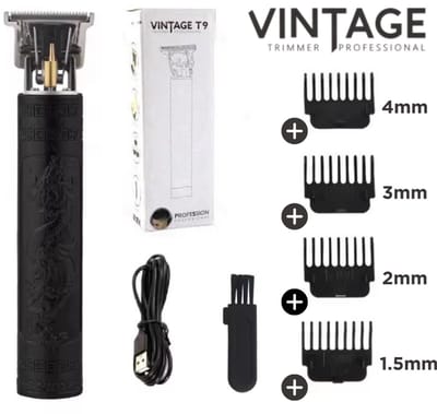 Vintage T9 Tondeuse - Draadloze T-Blade Tondeuse Mannen - USB - Inclusief oplader - Trimmer - Haarsnijmachine - Tondeuse - Baardhaar trimmer - Zwart - Hoofdhaar trimmer - Mannen - Fade - 4 Maten - Clips - Inclusief handleiding