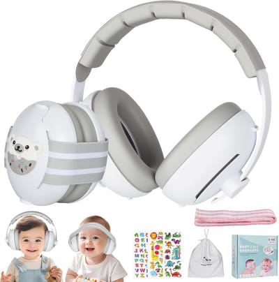 Gehoorbescherming voor Baby's - 2-in-1 Babygehoorbescherming, Geluidsreductie 25dB, Verstelbare Hoofdband, Comfortabel en Licht Ontwerp