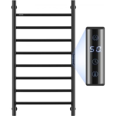 VEVOR Handdoekdroger Radiator Handdoekverwarmer, Verwarmde handdoekradiator met 8 stangen, Waterdichte handdoekverwarmer met timer en LED-display, 5 instelbare temperatuurniveaus, Wandmontage, Zwart