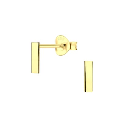 Joy|S - Zilveren bar / staaf oorbellen - 2 x 8 mm - gepolijst - gold plated