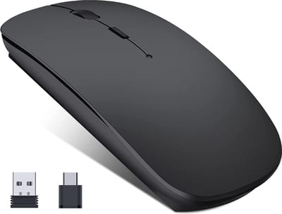 StayPowered Draadloze Muis - Ultiem Comfort en Precisie - Plug & Play - Stille Klikken - Oplaadbaar - Ergonomisch Design - Duale USB/Type-C Ontvanger - Brede Compatibiliteit - Zwart - Levering Sneller dan Aangegeven!