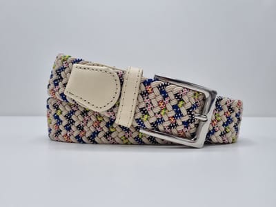 Elastische riem - gevlochten broekriem - dames en heren riemen - kleur Flower Beige 105 cm