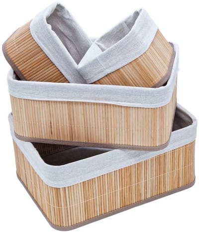 Dailygoods- Opbergmanden Set 4 Stuks - Bamboe - Stapelbaar - Kastmand - Badkamermandje - Luxe Design - Royale Opbergruimte - Opbergdozen