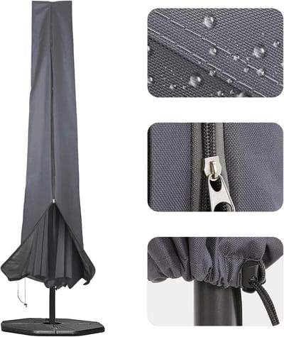 Famanu - Parasol Cover voor Tuinparasolhoezen 190x25x48cm Waterdicht 600D Oxford Stof PVC coating met Rits – Fit 1.8 m tot 3.4 m Parasols Parasols, Grijs