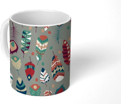 Mok - Koffiemok - Tieners - Veren - Patronen - Mokken - 350 ML - Beker - Koffiemokken - Theemok