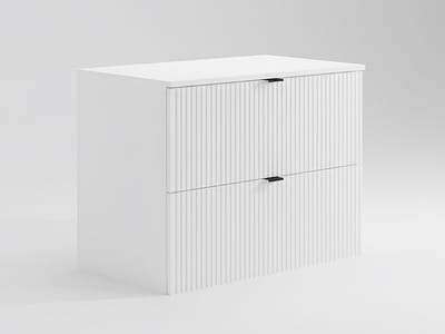 Vente-unique Hangend, geribbeld wastafelmeubel met legplank - Wit - L80 cm - ZEVINI
