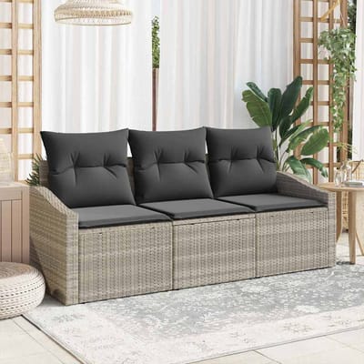 vidaXL Tuinbank Set met kussen met opslag 3 pcs Lichtgrijs poly rattan