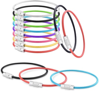 BOTC Kabelsleutelhangers 16 Stuks - RVS Wire Keyrings met Nylon Coating - Flexibele Sleutelringen voor Labels, Sleutels & Bagage