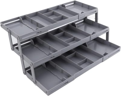 Vouwbare Lade Organizer voor Make-up, Sieraden en Figurines - Uitbreidbare Multilayer Organizer voor Kantoor, Badkamer en Keuken in Zwart Plastic (3 Lagen)