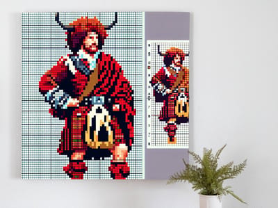 Pixel art schotse hooglander schilderij | Prachtige Schotse hooglander vereeuwigd in eigentijdse Pixel Art eerbetoon | Kunst - 60x60 centimeter op Canvas | Foto op Canvas