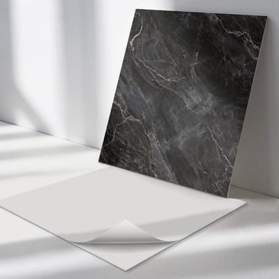 Wallfluent Vinyl Tegels - Elegante Marmer met Aderen Vloer Tegels PVC - 30 cm x 30 cm - Zwart PVC Tegels - 9 stuks - Vierkant PVC Tegels - Texturen Plaktegels - Zelfklevende PVC Tegels - Plaktegels Keuken en Badkamer