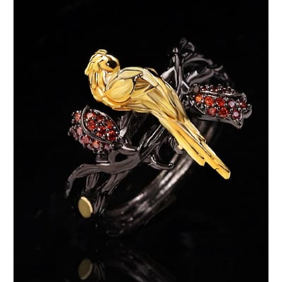 Sterling Zilver Plant Dier Papegaai Gesloten Mond Ring Verguld Tweekleurig Zwart Goud Ring Mode Trendy Accessoires No. 10