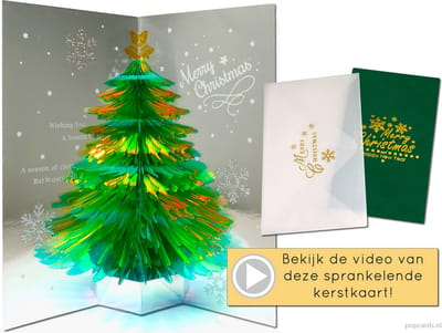 Popcards popupkaarten – Kerstkaart Glanzende Fonkelende Groene Kerstboom Merry Christmas pop-up kaart 3D wenskaart