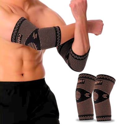 KANGKA® Elleboogbrace Maat S - Copper Elbow Sleeves - Elleboogband - Elleboog Bescherming - 1 Paar (Rechts en Links)
