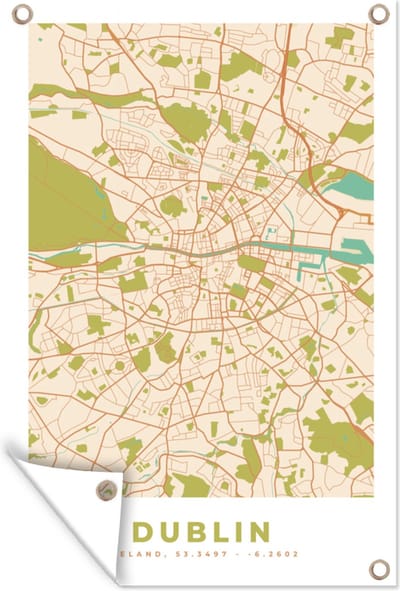 Muurdecoratie Kaart - Dublin - Stadskaart - Vintage - Plattegrond - 120x180 cm - Tuinposter - Tuindoek