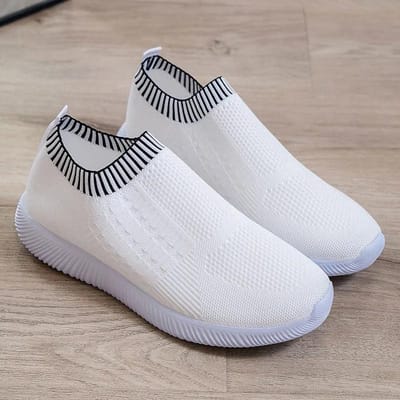 Vliegende Geweven Platte Schoenen Dames Lente Jeugd Alles-match Instappers Sneakers Hol Ademend Oppervlak Hardlopen Casual Sportschoenen 35