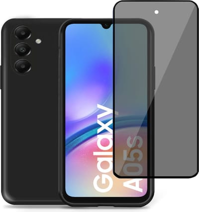 Hoesje + Privé Screenprotector geschikt voor Samsung Galaxy A15 – Privacy Tempered Glass - Back Case Cover Zwart