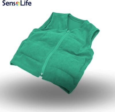 SensoLife Verzwaringsvest voor kinderen – Dagelijks Gebruik | Therapeutisch vest voor kinderen | Diepe druk, ontspanning & concentratie - XS (110 cm) - 1 kg - groen