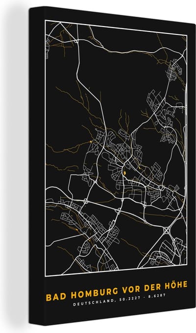 Canvas Schilderij Stadskaart – Kaart – Bad Homburg vor der Höhe – Gold – Duitsland – Plattegrond - 20x30 cm - Wanddecoratie