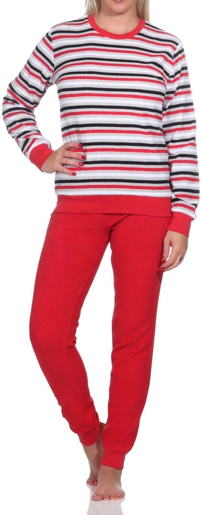 Normann dames pyjama badstof - Stripes - 38 - Rood