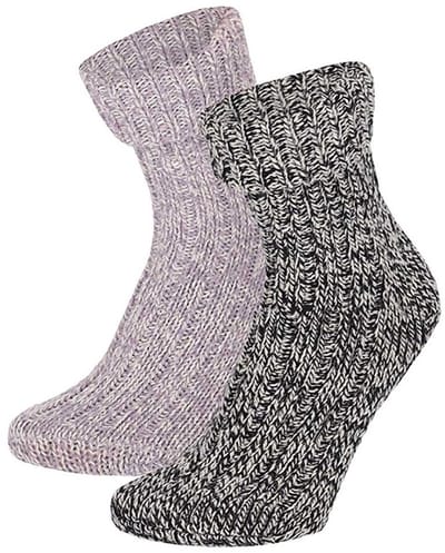 Apollo - 4-Pack - Wollen Huissokken - Zachte Wolmix - 2-Pack - Dames - zwart / lila - 35-38 - 124357001