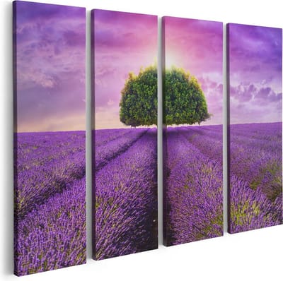 Artaza Canvas Schilderij Vierluik Groene Boom In De Lavendel Bloemen - 80x60 - Foto Op Canvas - Canvas Print