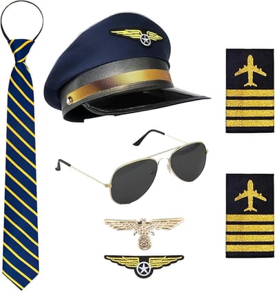 Kostuumaccessoires voor Piloten, Complete Set met Epauletten en Aviator Hoed voor Feestjes en Carnavals, Perfect voor Volwassenen en Mannen
