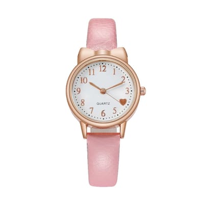 Kinder Horloge - Strikje / Hartje Roze | Kunstleer | Ø 30 mm | Fashion Favorite