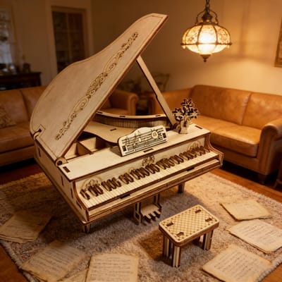 3D Houten Puzzel Piano ZELF BOUWEN Houten Minatuur Perfect als Verjaardag Halloween Pasen Kerstmis of Nieuwjaars Cadeau wit