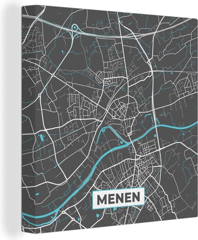 Canvas Schilderij Kaart – Plattegrond – Stadskaart – Menen – België - Grijs - 20x20 cm - Wanddecoratie