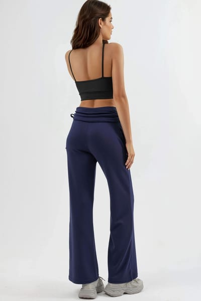Modal Touch Hoge Taille Brede Pijpenbroek met Rimpeldetail