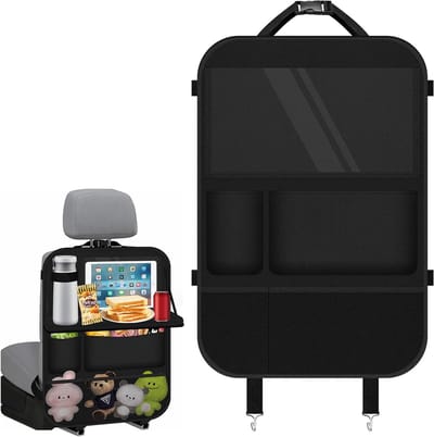 Multifunctionele Auto Zitplaats Organiser voor Kinderen met Vouwtafel, Waterdichte Rugleuning Bescherming en Opbergruimte voor Tablet en Telefoon in de Auto