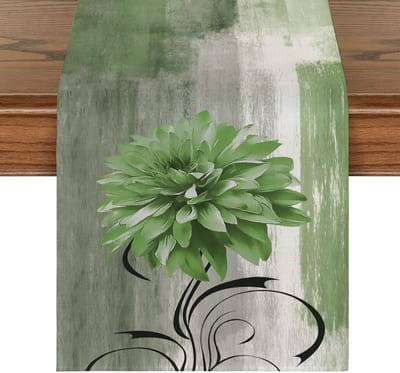 SnelShoppen - Modern Tafelloper Sage Green 33 x 183 cm Linnen Wasbaar Rustieke Decoratie voor Binnen Buiten Eten Keuken Kerstfeest Bohemian Vintage