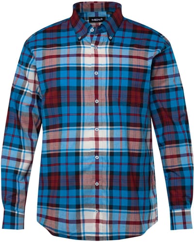Men Plus - Heren - Geruit overhemd lange mouwen buttondown-kraag - Azuurblauw - Maat 4XL