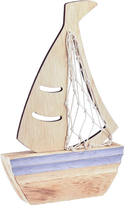 Zeilbootdecoratiestandaard hout natuurlijk lichtblauw 25,5×16,5cm 3 st