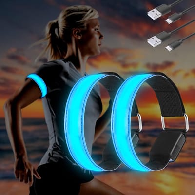 Led-armband, USB, 2 stuks, reflecterende ledband, lichtband, voor kinderen, reflecterende band, licht voor joggen, hardlopen, sport Blauw