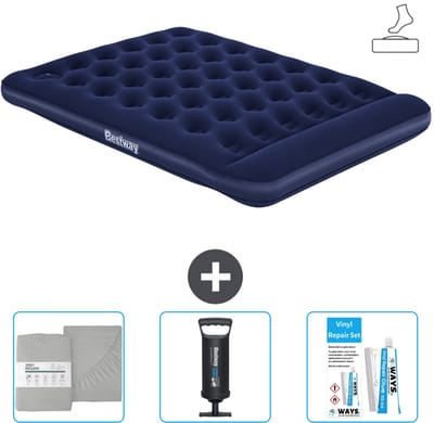 Bestway luchtbed - 2-Persoons - 152 x 203 x 28 cm - Blauw - Inclusief pomp - Hoeslaken - Pomp en Reparatieset