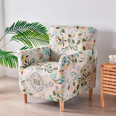Housse de Fauteuil Club Extensible Style Pastoral Spandex Housse de Fauteuil Housse de Canapé Monoplace pour Bureau Comptoir de Bar el gray