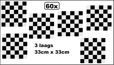 60x Servetten Race zwart/wit 33cm x 33cm - 3 laags - Servet diner eten knoeien restaurant Formule 1 BBQ thema feest verjaardag feest