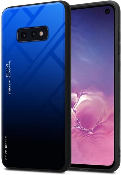 Cadorabo Hoesje geschikt voor Samsung Galaxy S10e in BLAUW - ZWART - Tweekleurige beschermhoes van TPU-silicone Case Cover en achterzijde van gehard glas