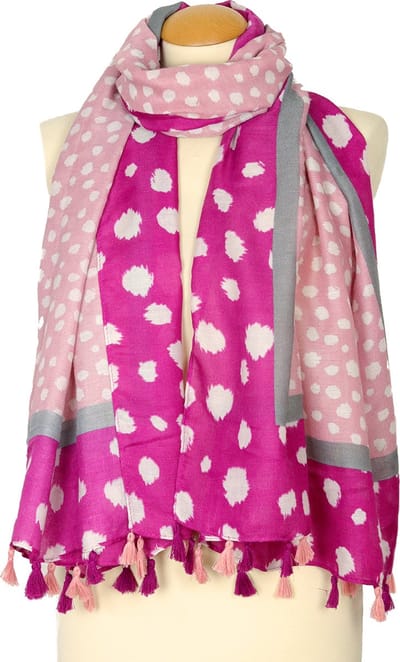 Sjaal met stippen - roze sjaal voor dames - viscose sjaal met kwastjes - zomer/lente sjaal met dessin
