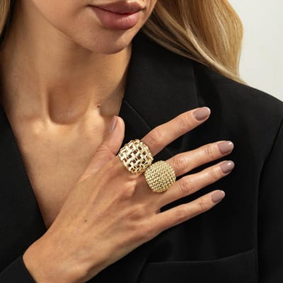 Lats S/Set Luxe Metalen Geweven Sferische Open Ringen Voor Vrouwen Vintage Onregelmatig Dikke Knokkel Verstelbare Ring Bruiloft Sieraden 1.8CM brown