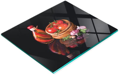 Glazen serveerplank met afbeeldingen van tomaten en knoflook, 60x52 cm