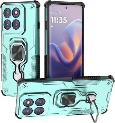MobyDefend Hoesje - Geschikt voor Motorola Edge 60 Pro - Dubbelgelaagde Pantsercase Met Standaard - Turquoise